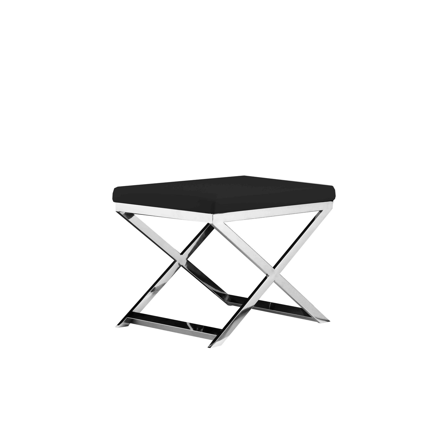 Sovi 20 Inch Accent Stool Ottoman, Steel Legs, Cushioned Black Faux Leather