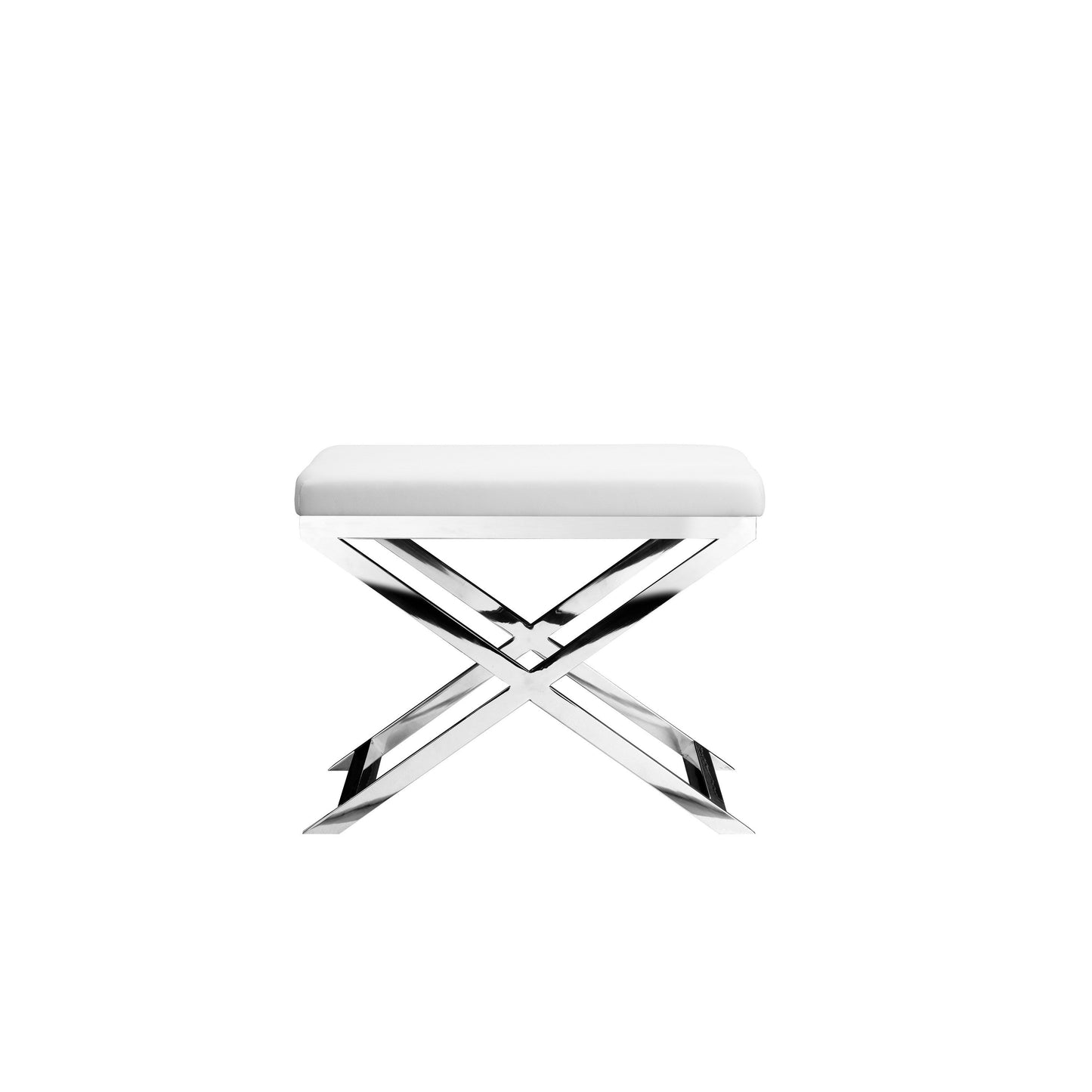 Sovi 20 Inch Accent Stool Ottoman, X Steel Legs, White Faux Leather