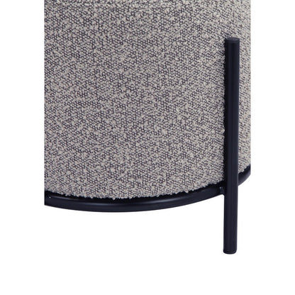 Aop 13 Inch Boucle Ottoman Stool, Round Cushioned Seat, Gray Boucle, Black
