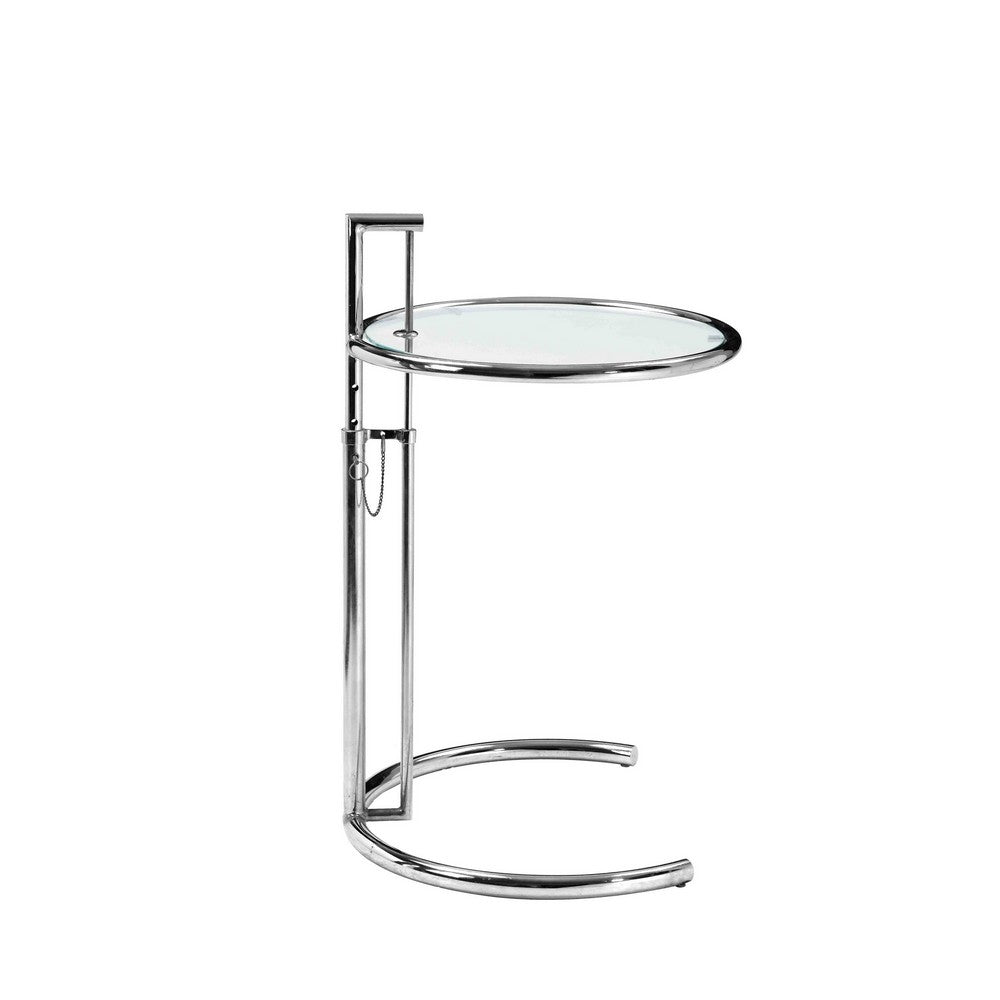 Deko Side Table, 28-39 Inch Adjustable Height, Round Glass Top, Chrome