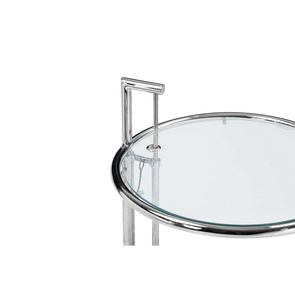 Deko Side Table, 28-39 Inch Adjustable Height, Round Glass Top, Chrome