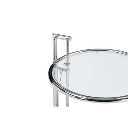 Deko Side Table, 28-39 Inch Adjustable Height, Round Glass Top, Chrome