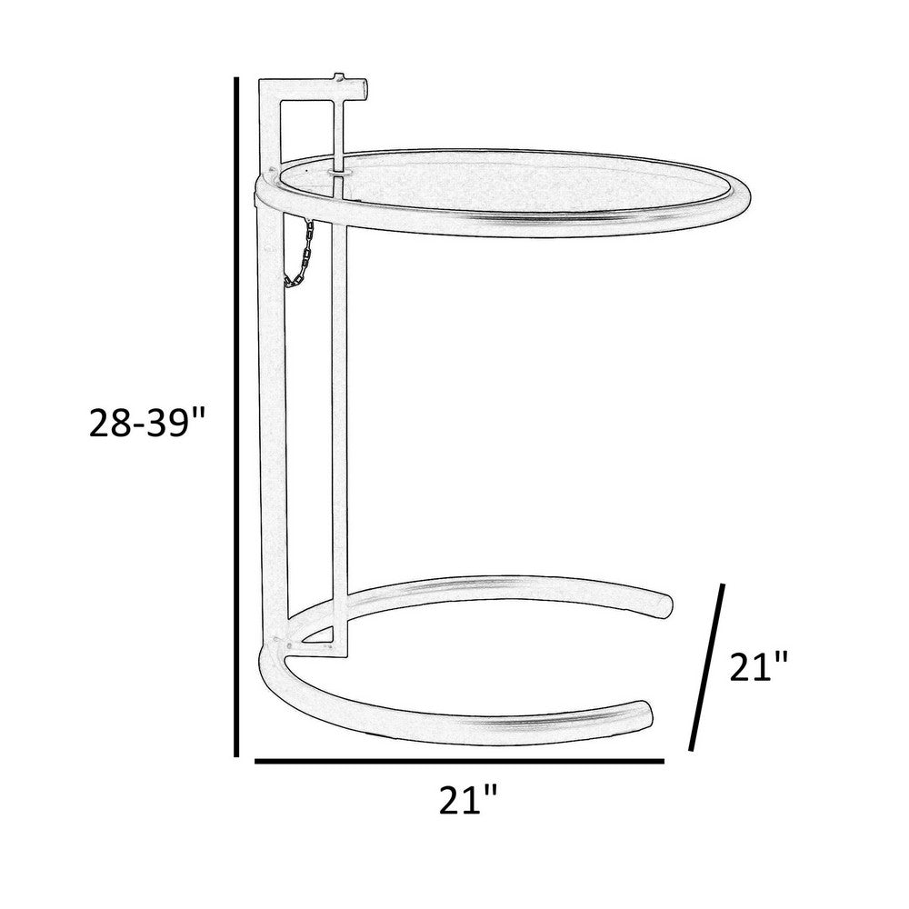 Deko Side Table, 28-39 Inch Adjustable Height, Round Glass Top, Chrome