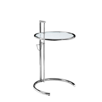Deko Side Table, 28-39 Inch Adjustable Height, Round Glass Top, Chrome