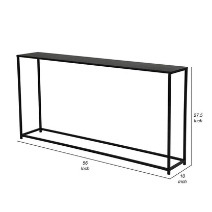 Eme 56 Inch Console Sofa Table, Rectangular Top, Modern Black Metal Frame