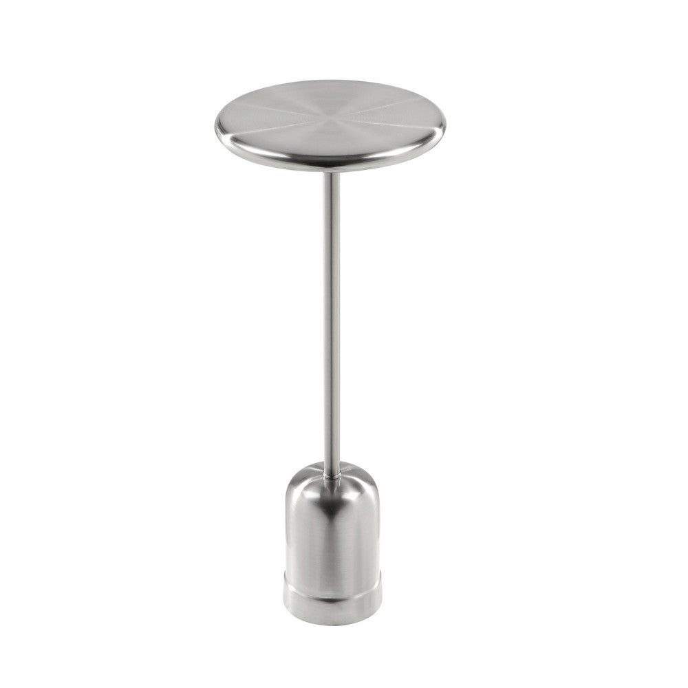 Mars 8" Side End Drink Table, Round, Cone Tapered Base, Silver