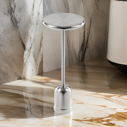 Mars 8" Side End Drink Table, Round, Cone Tapered Base, Silver