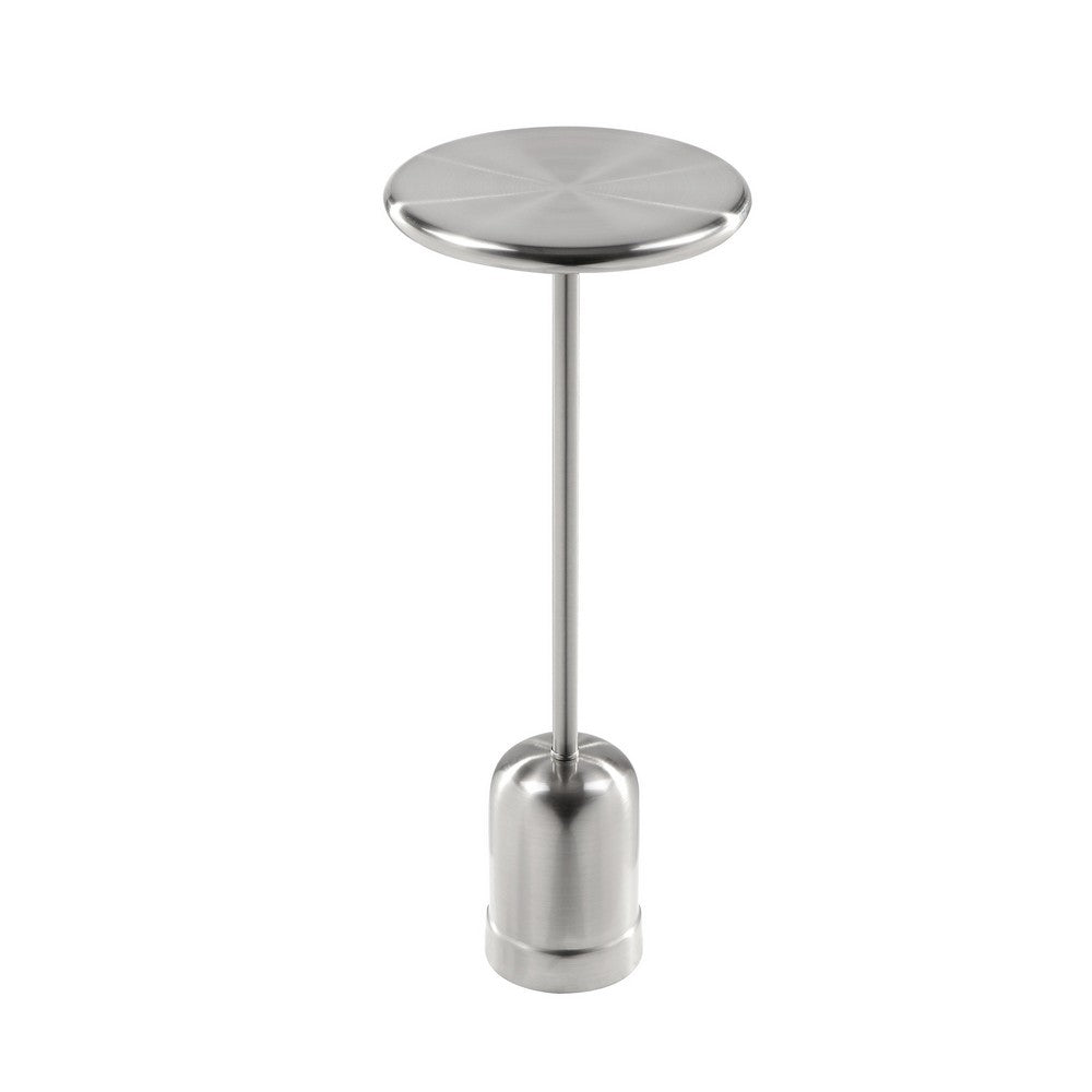 Mars 8" Side End Drink Table, Round, Cone Tapered Base, Silver