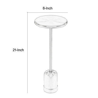 Mars 8 Inch Side End Drink Table, Round, Dome Tapered Base, Silver