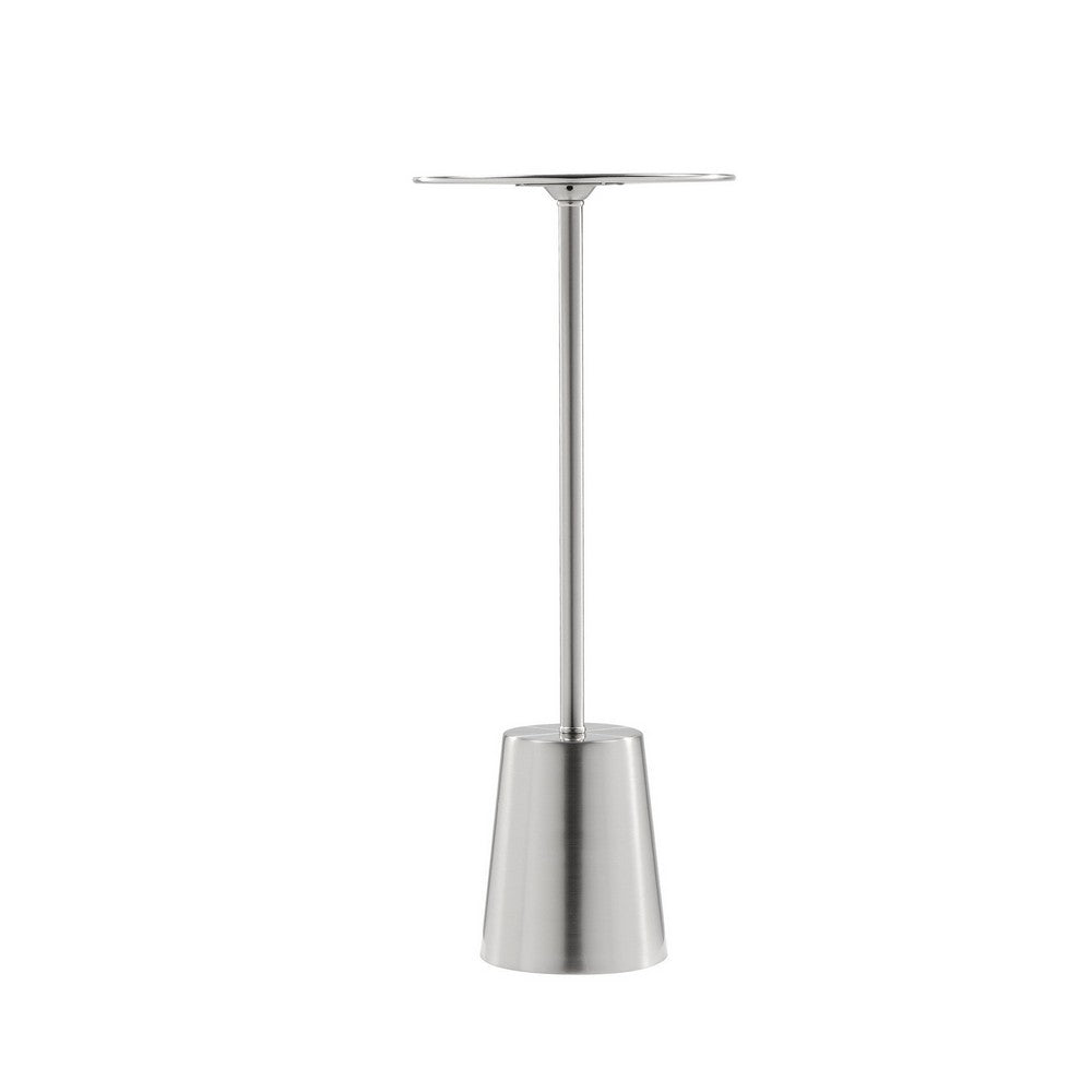 Mars 8 Inch Side End Drink Table, Round, Dome Tapered Base, Silver