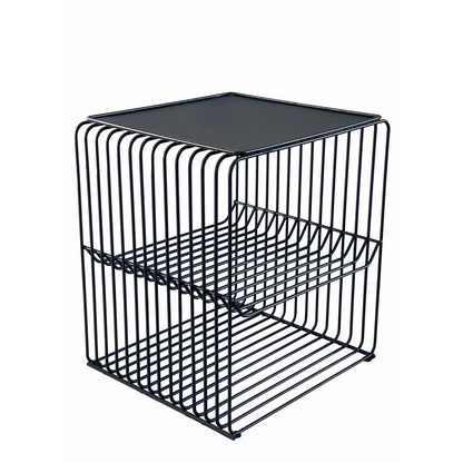 20 Inch Tall Side End Table, 2 Shelves, Square Top, Black Metal Wire Frame