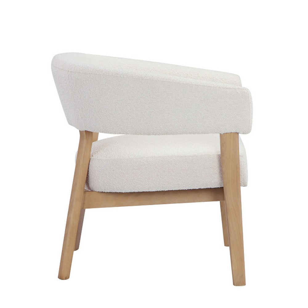 29 Inch Lounge Chair, Boucle Seat, Curved Wishbone Back, White, Brown