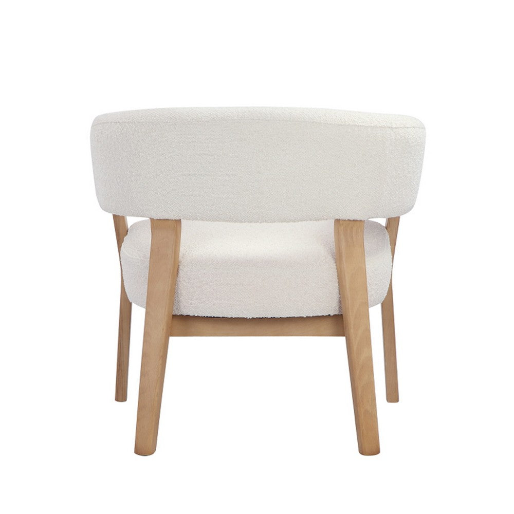 29 Inch Lounge Chair, Boucle Seat, Curved Wishbone Back, White, Brown