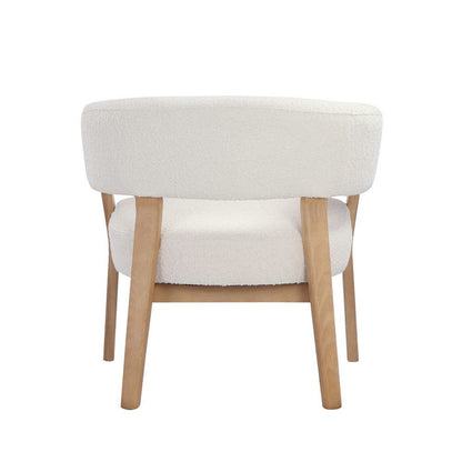 29 Inch Lounge Chair, Boucle Seat, Curved Wishbone Back, White, Brown