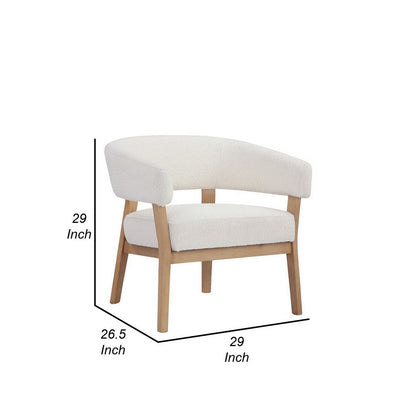 29 Inch Lounge Chair, Boucle Seat, Curved Wishbone Back, White, Brown