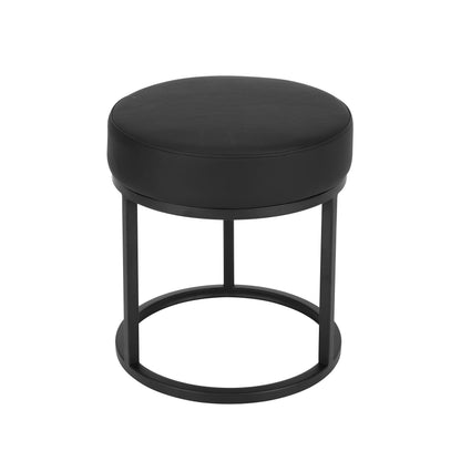 18 Inch Accent Stool Ottoman, Round Seat, Open Metal Frame, Black Finish