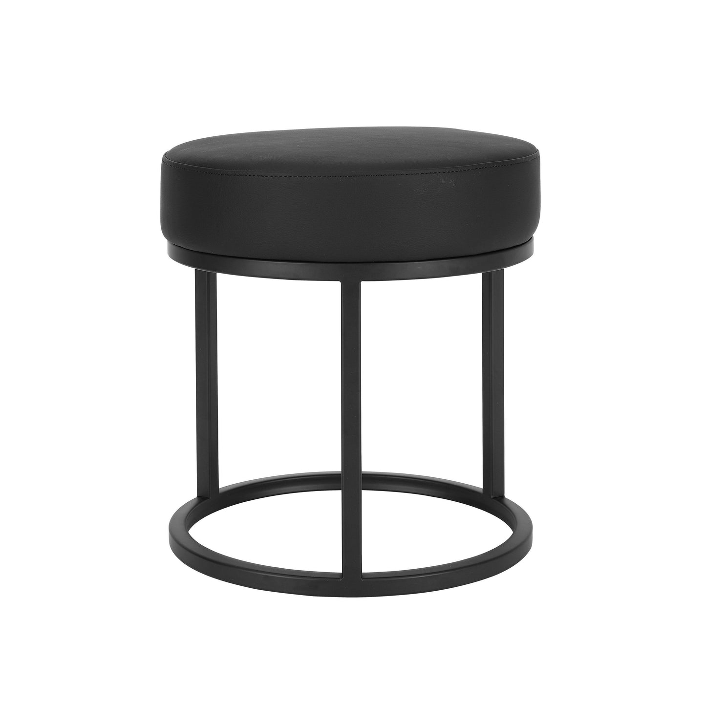 18 Inch Accent Stool Ottoman, Round Seat, Open Metal Frame, Black Finish