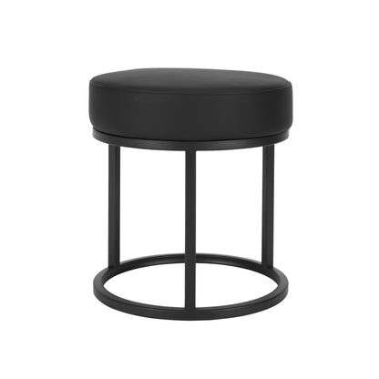 18 Inch Accent Stool Ottoman, Round Seat, Open Metal Frame, Black Finish