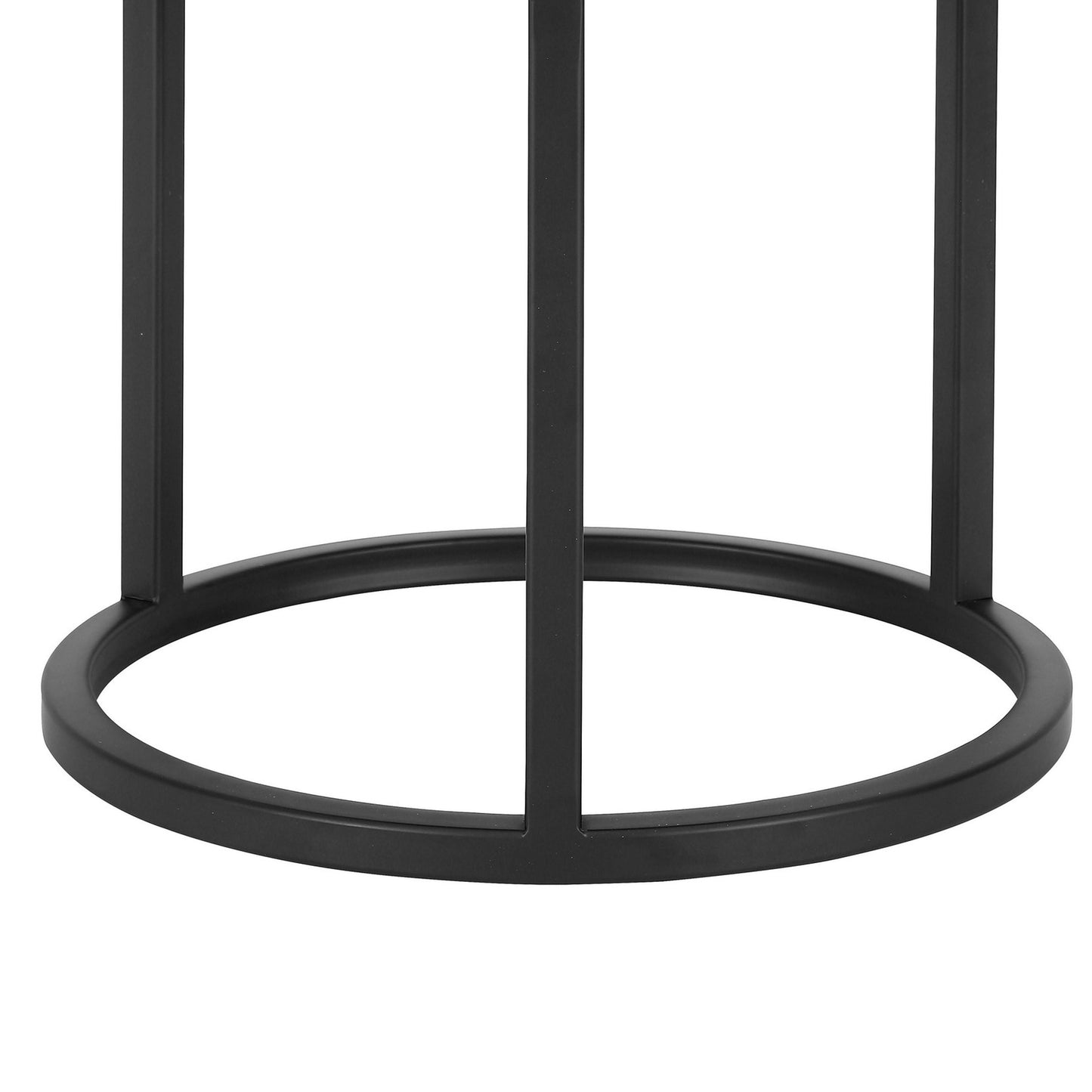 18 Inch Accent Stool Ottoman, Round Seat, Open Metal Frame, Black Finish