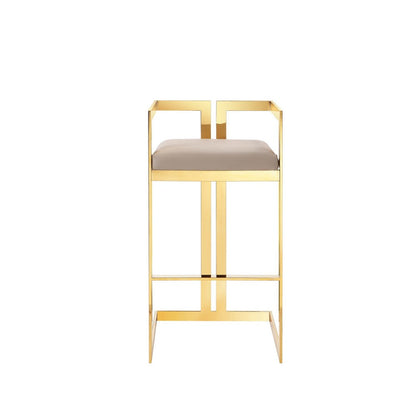 Suki 30 Inch Barstool Chair, Beige Faux Leather Seat, Stainless Steel, Gold