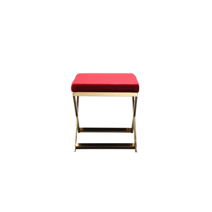 Sovi 20 Inch Ottoman Stool, Maroon Velvet Seat, Stainless Steel Frame, Gold
