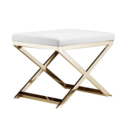 Sovi 20 Inch Ottoman Stool, Chocolate Brown Velvet, Stainless Steel, Gold