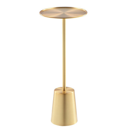 Ryan 8 Inch Side End Drink Table, Round, Tapered, Dome Base, Gold Metal