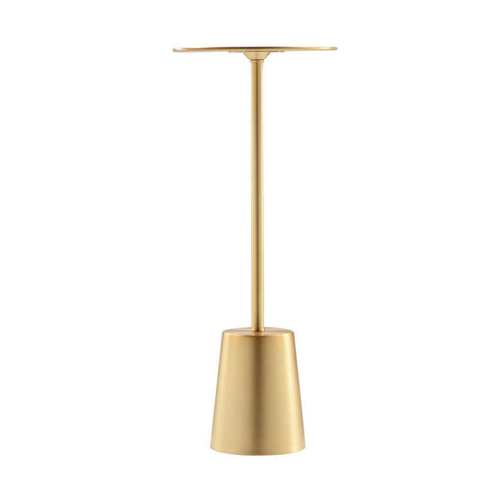 Ryan 8 Inch Side End Drink Table, Round, Tapered, Dome Base, Gold Metal