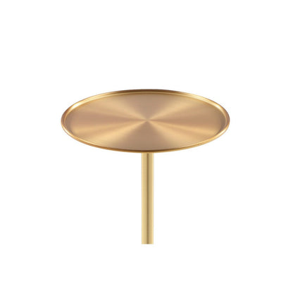 Ryan 8 Inch Side End Drink Table, Round, Tapered, Dome Base, Gold Metal