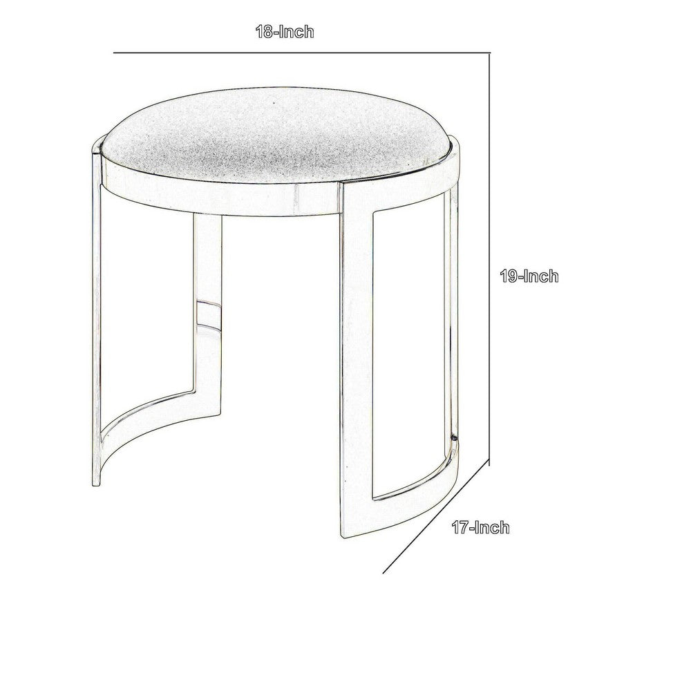 Niyo 19 Inch Ottoman Stool, Round Black Faux Leather, Stainless Steel, Gold