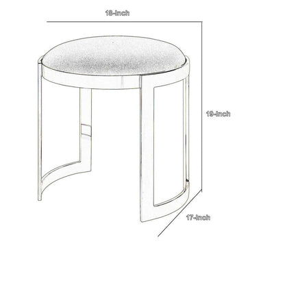 Niyo 19 Inch Ottoman Stool, Round Black Faux Leather, Stainless Steel, Gold
