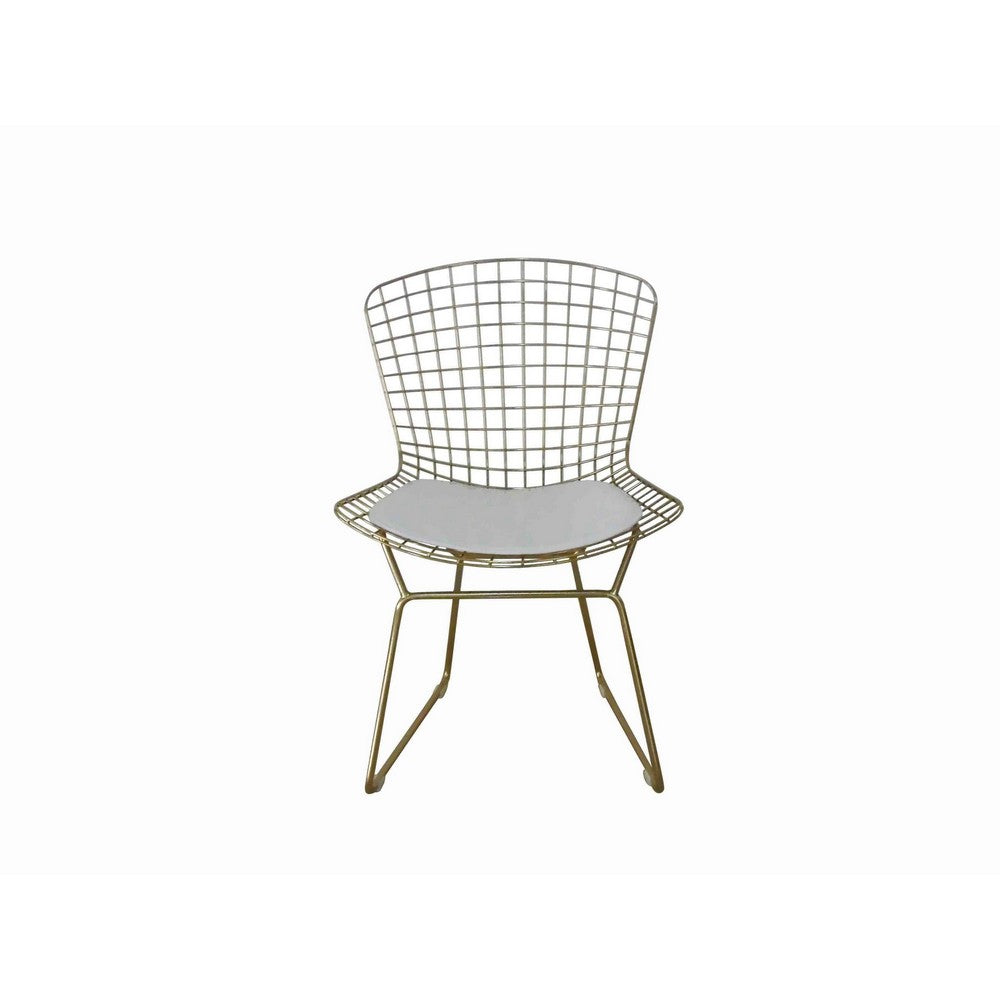 Hely 23 Inch Dining Chair Set of 2, 4 Cushions, Metal Cage Frame, Gold