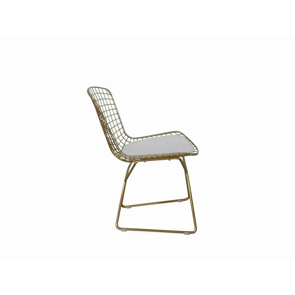 Hely 23 Inch Dining Chair Set of 2, 4 Cushions, Metal Cage Frame, Gold