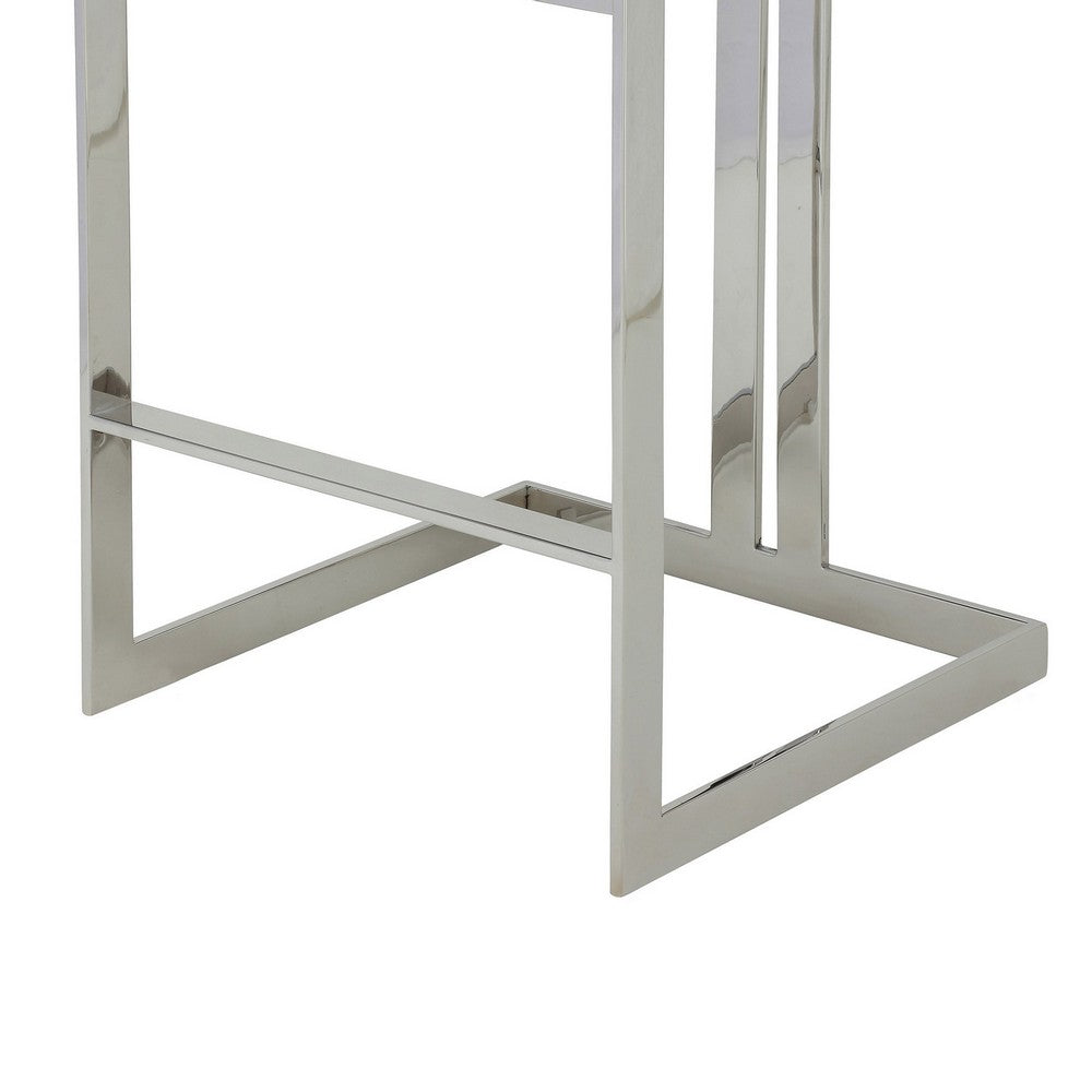 Suki 30 Inch Barstool Chair, Gray Velvet Seat, Silver Stainless Steel