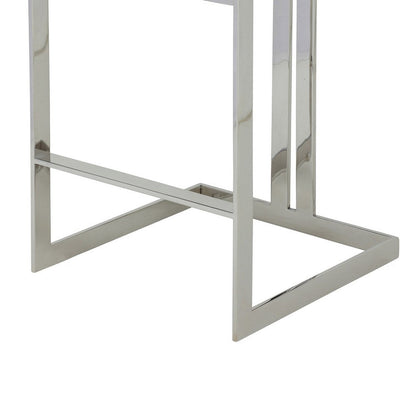 Suki 30 Inch Barstool Chair, Gray Velvet Seat, Silver Stainless Steel