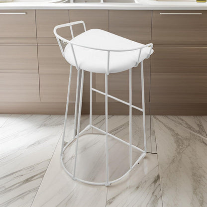Cato 31 Inch Barstool, White Faux Leather Set, Low Back, Footrest, Metal