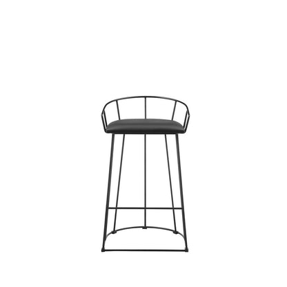 Cato 27 Inch Counter Stool, Black Faux Leather Set, Low Back, Metal Frame
