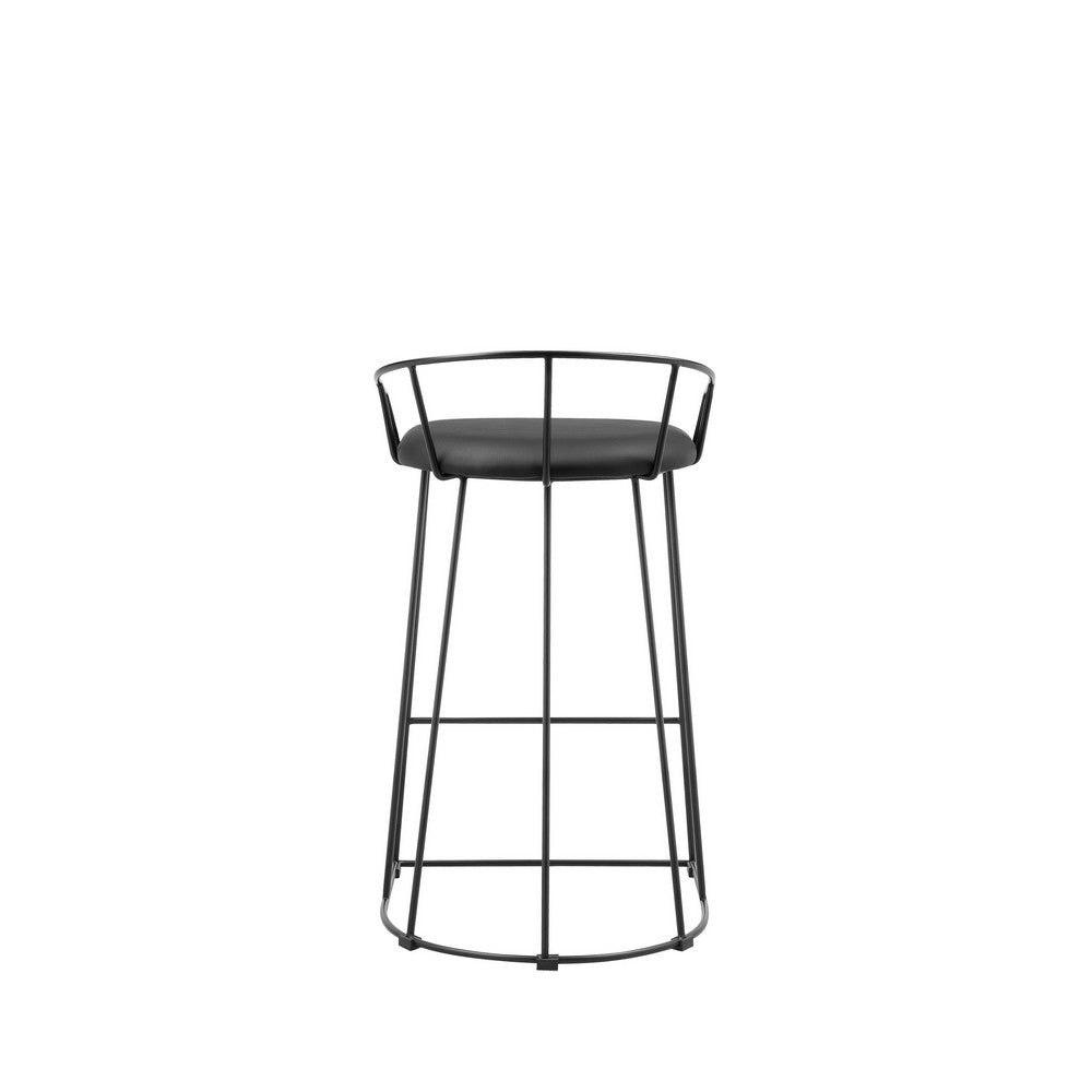 Cato 27 Inch Counter Stool, Black Faux Leather Set, Low Back, Metal Frame