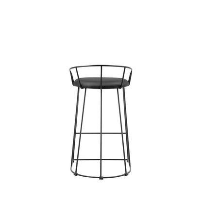 Cato 27 Inch Counter Stool, Black Faux Leather Set, Low Back, Metal Frame