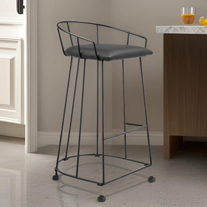 Cato 27 Inch Counter Stool, Black Faux Leather Set, Low Back, Metal Frame