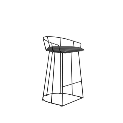 Cato 27 Inch Counter Stool, Black Faux Leather Set, Low Back, Metal Frame