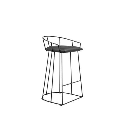 Cato 31 Inch Barstool, White Faux Leather Set, Low Back, Footrest, Metal