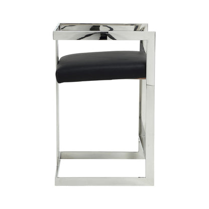 Suki 26 Inch Counter Stool Chair, Black Faux Leather Silver Stainless Steel