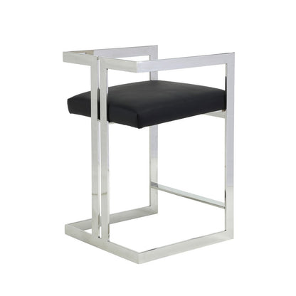 Suki 26 Inch Counter Stool Chair, Black Faux Leather Silver Stainless Steel