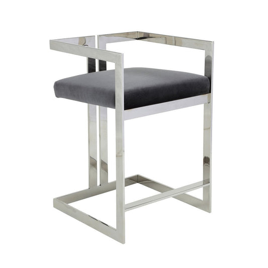 Suki 26 Inch Counter Stool Chair, Gray Velvet, Silver Stainless Steel Frame