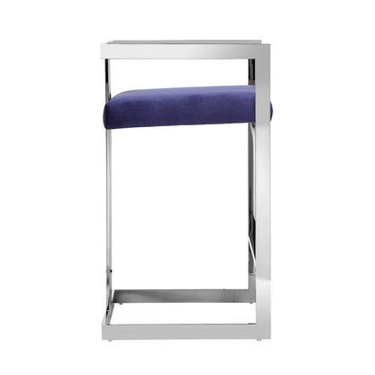 Suki 26 Inch Counter Stool Chair, Navy Velvet, Silver Stainless Steel Frame