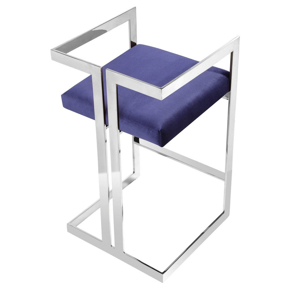 Suki 26 Inch Counter Stool Chair, Navy Velvet, Silver Stainless Steel Frame