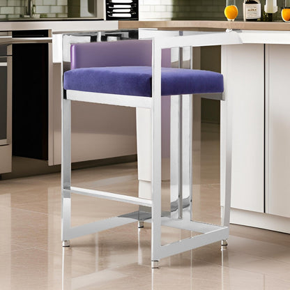 Suki 26 Inch Counter Stool Chair, Navy Velvet, Silver Stainless Steel Frame