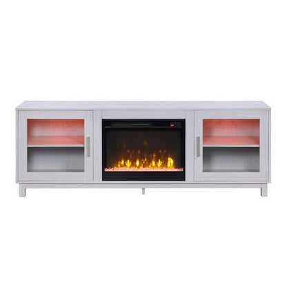 Samy 70 Inch TV Console LED Fireplace Heater, Glass Door, White, Silver