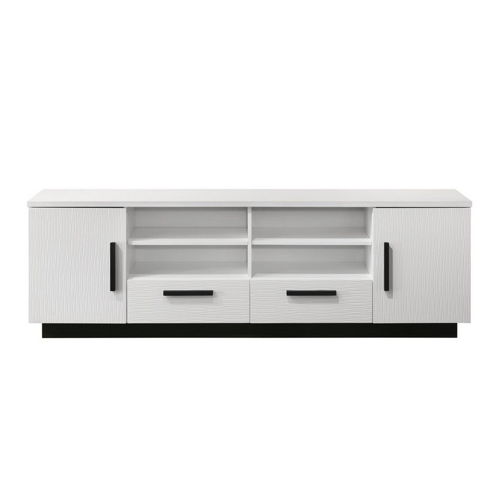 Sda 71 Inch TV Media Console, Door Cabinets, Drawers, Black Handles, White